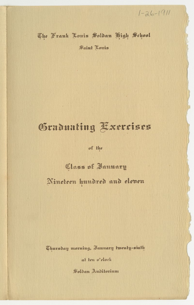 Program az 1911. januári osztály érettségi gyakorlataihoz a St. Louis Frank Louis Soldan Gimnáziumban alkotó: Unknown