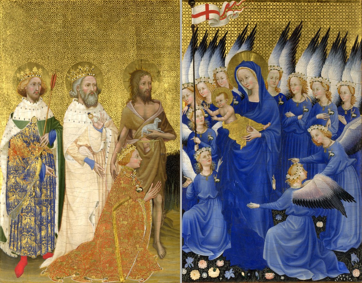 II. Richárd, amint védőszentje, Keresztelő Szent János, valamint Szent Edward és Edmund a Szűzanya és a Gyermek elé állítja (The Wilton Diptychon). alkotó: Unknown