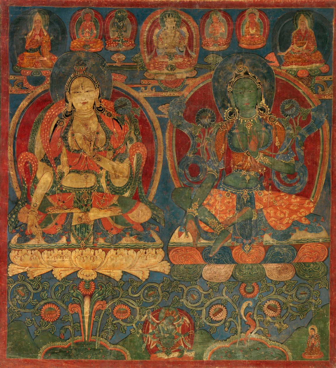 Fehér Tara és Zöld Tara. Nyugat-Tibet (Guge). alkotó: Unknown