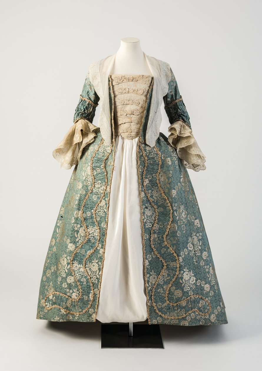 Kék és krémszínű szőtt selyem nyitott köntös domború köntössel, 1750-es évek (selyem) alkotó: Unbekannt Unbekannt