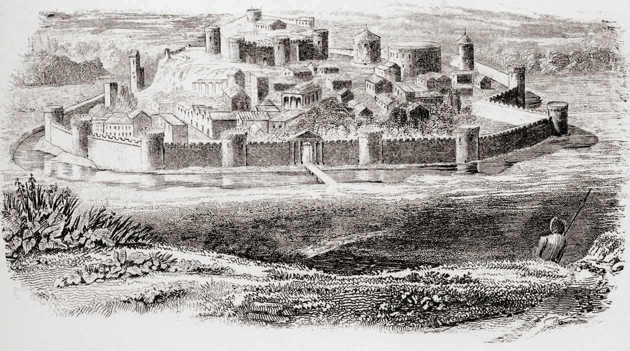 Az ókori erődök általános megjelenése és egy középkori kastély tipikus építészete, a Nemzeti Enciklopédiából, 1890 körül megjelent alkotó: Unbekannt Unbekannt