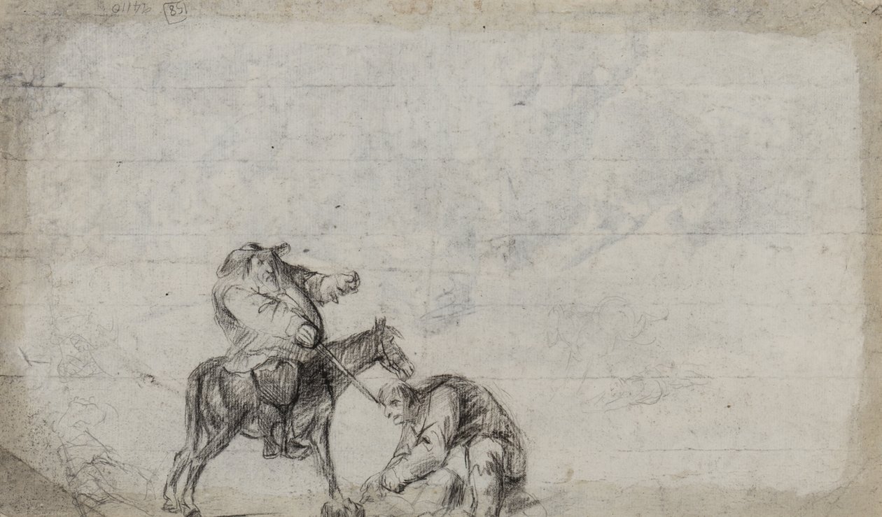 A Traveller megtámadásával kapcsolatos tanulmány, valószínűleg Samuel Butler Hudibras, 1790 körül (faszén papíron) alkotó: Unbekannt Unbekannt