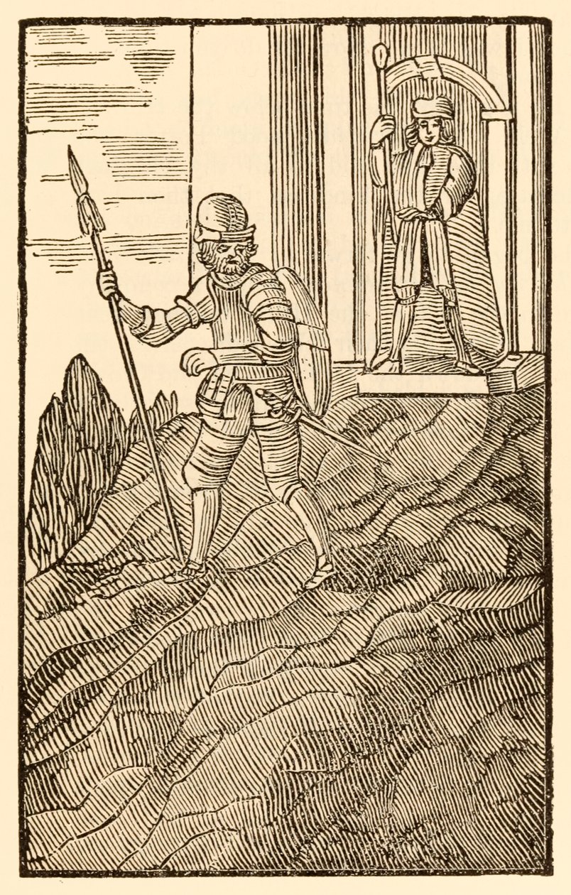 "Míg Christian az istenfélő barátai között van... tetőtől talpig örül az északi acélnak." John Bunyan "A zarándok haladása ebből a világból, az eljövendőbe" című filmből alkotó: Unknown