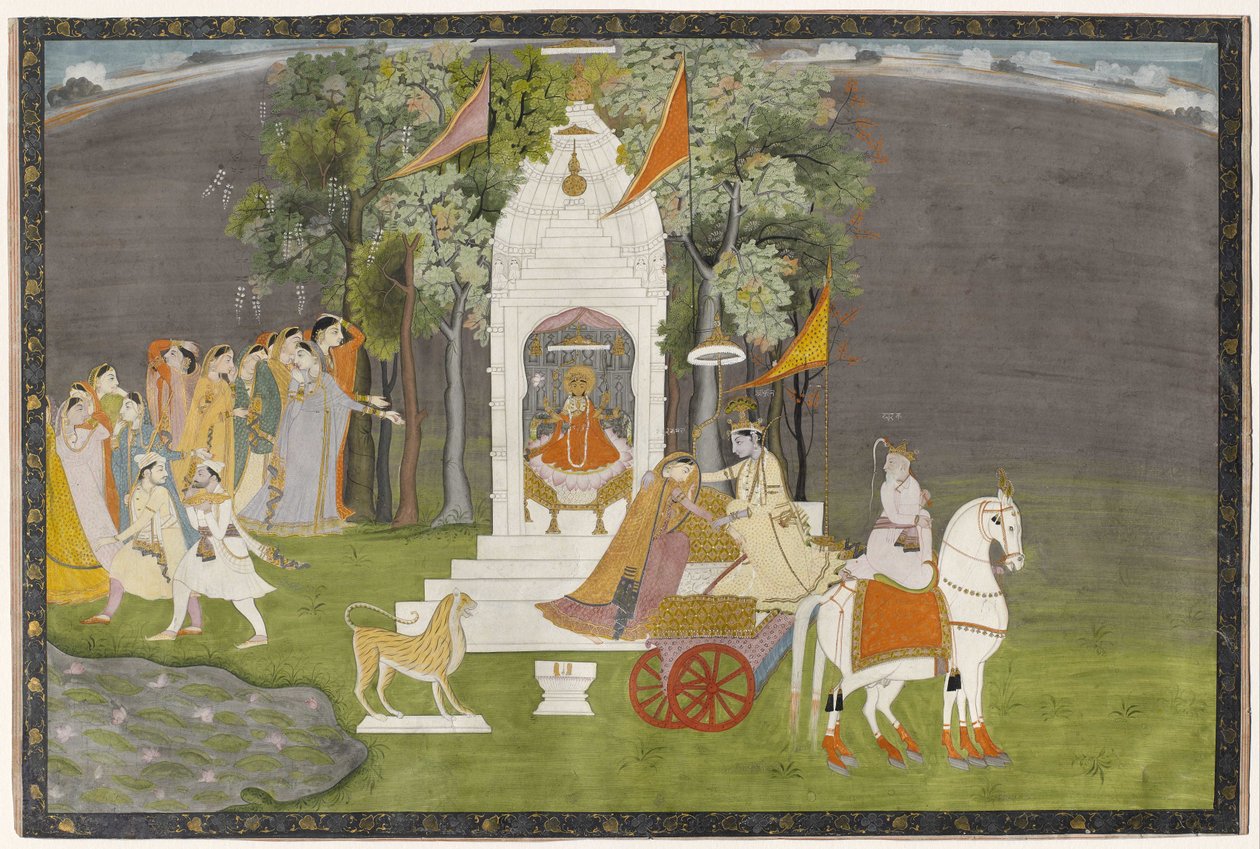 Krisna elrabolja Rukmanit a templomból alkotó: Indian School