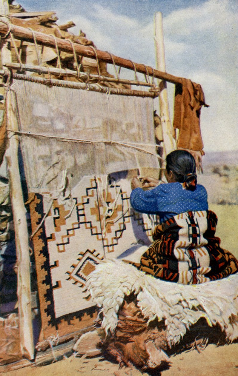 Arizona. Arizona sivatagának szívében navajo takarókat szőnek, szépségük és hasznosságuk sok vásárlót vonz. 1920 alkotó: Unknown