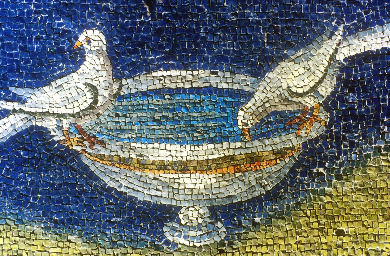 Galambok isznak : mozaik a Galla Placidia (390-450) mauzóleumban Ravenne-ben, Olaszországban, (5. század, kora keresztény művészet) fotó 1990-ben alkotó: Unknown