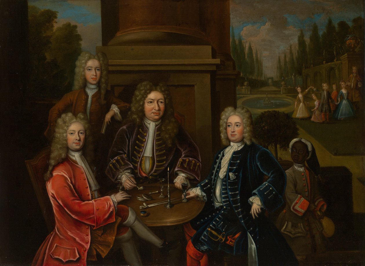 Elihu Yale Devonshire második hercegével és Lord James Cavendish-sel ült az asztalnál alkotó: Unknown