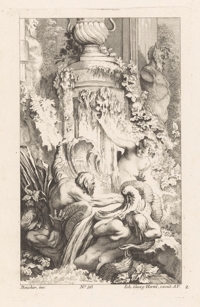 Szökőkút mermen és szatír szobor Diverse Fontaines (sorozat címe) alkotó: Unknown