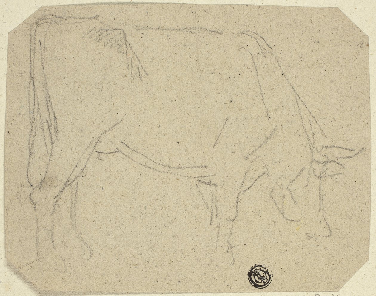 Legelő tehén (jobbra fordulva) (recto); A ló hátsó negyede (fordítva) alkotó: Unknown
