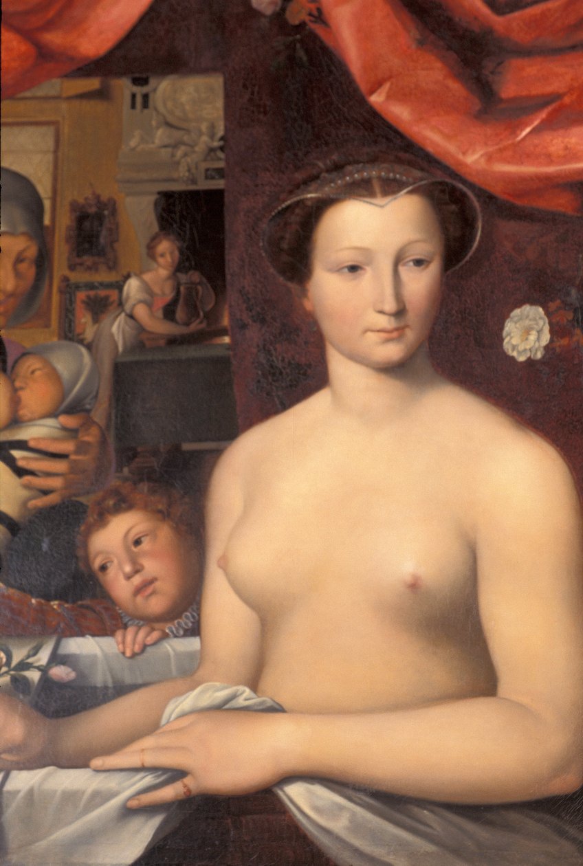 Indre & Loire N* 328 - Chateau dAzay-le-Rideau - 4-es szoba „"La Dame au bain"" részlet. Karl Ernest Lehman (1814-1882) festménye, Francois Clouet (1515-1572) nyomán alkotó: Unknown