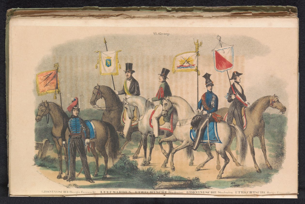 Groningen, Leeuwarden és Utrecht díszőreinek jelmezei és zászlói, 1840-1842 VI. Csoport (cím az objektumon) alkotó: Unknown