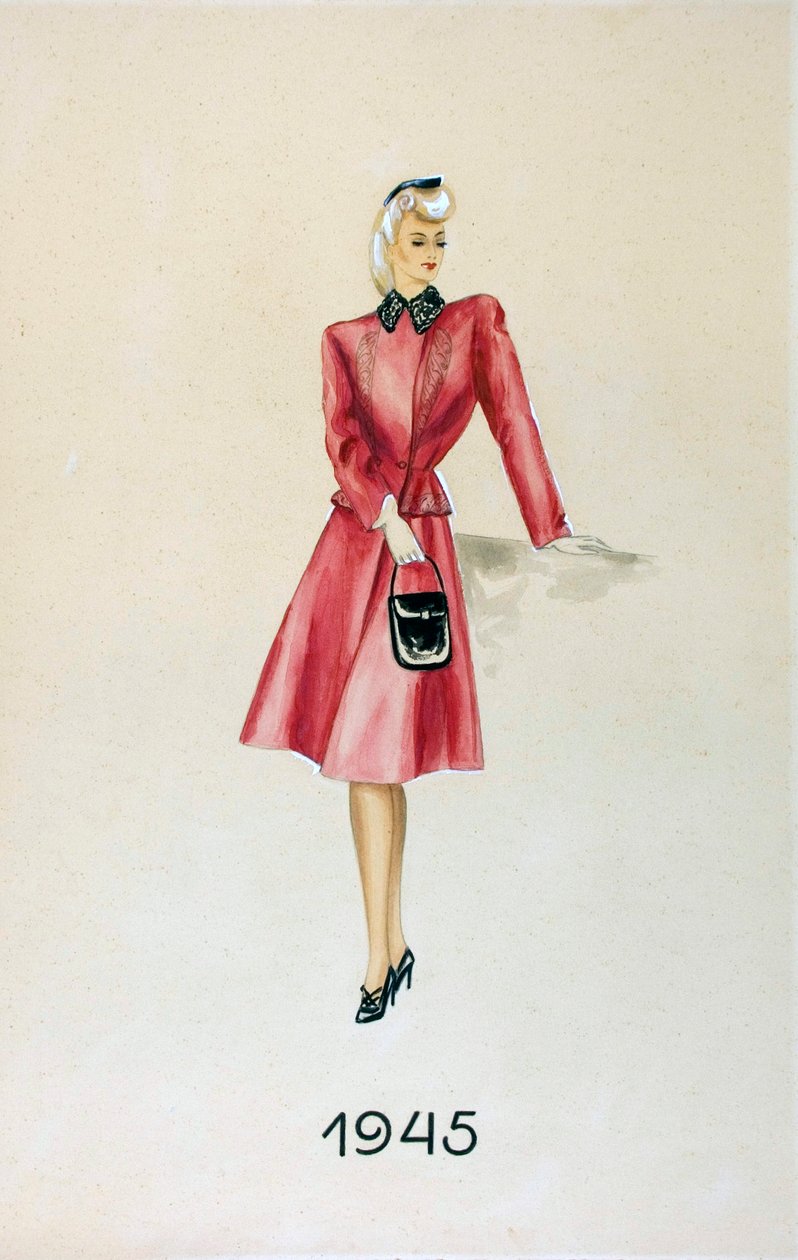 Öltönyös modell, kezében egy kézitáska, 1945 alkotó: Unknown