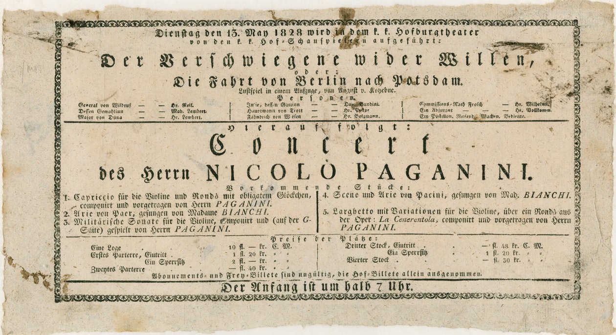Niccolo Paganini - playbill alkotó: Unknown