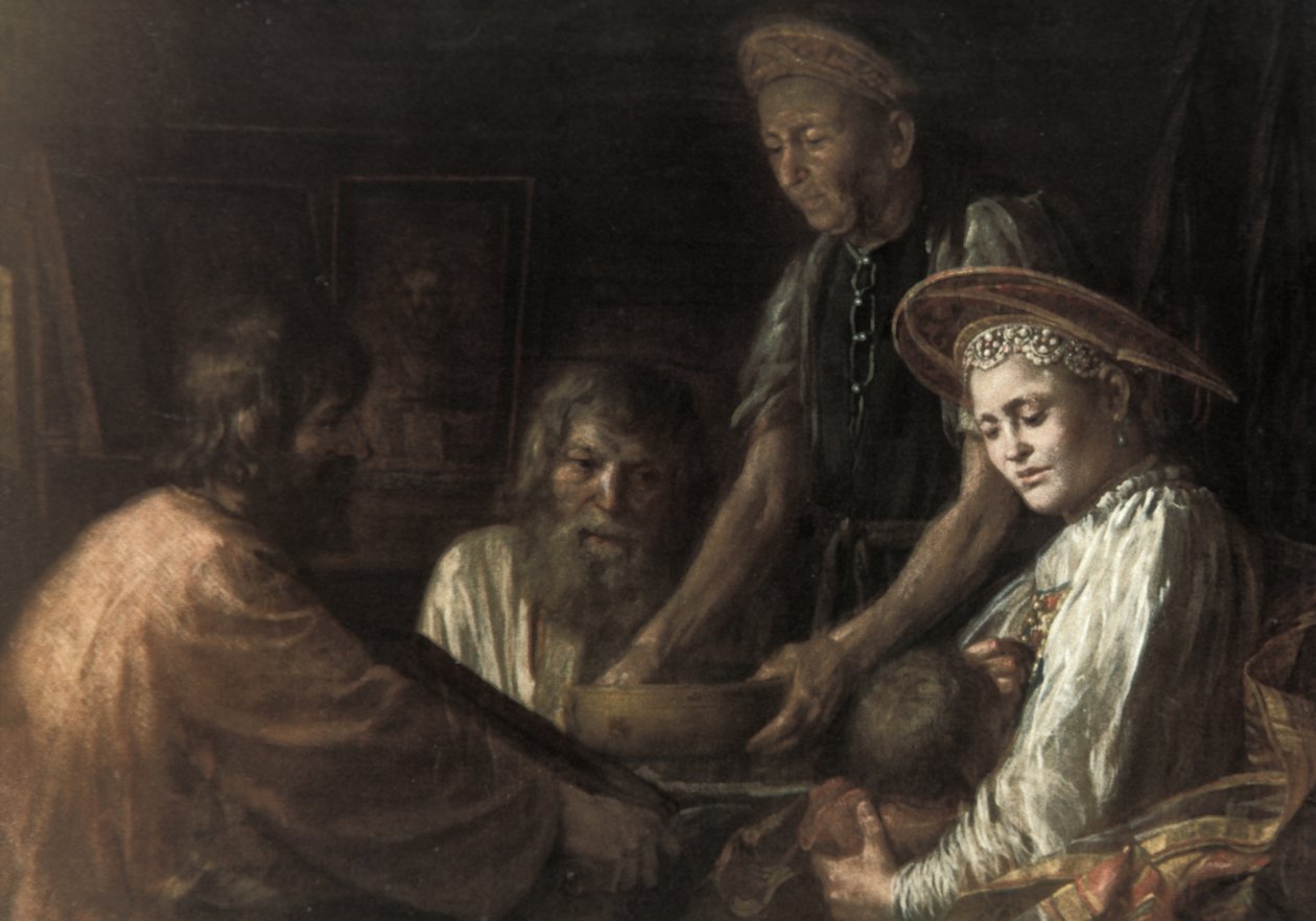 Parasztok vacsoráznak Mihail Shibanov festménye, 1774. alkotó: Unknown