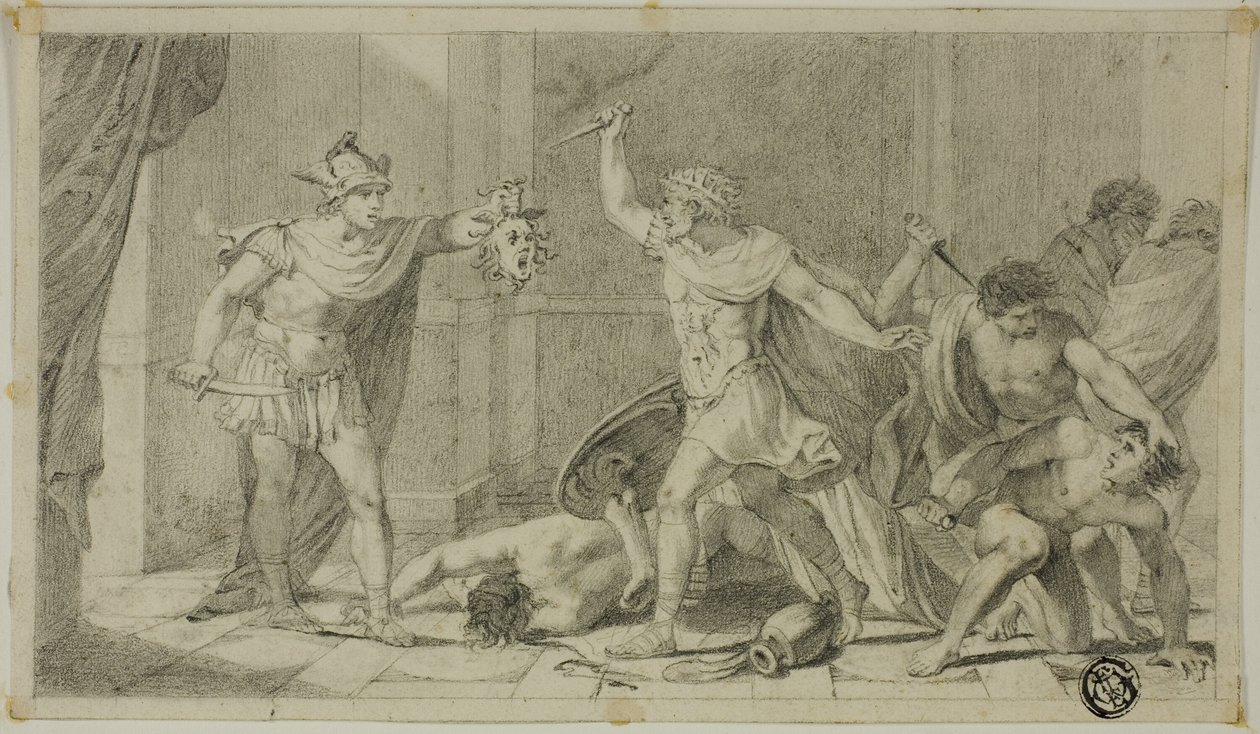 Perseus szembeszáll Phineasszal és követőivel a Medúza fejével alkotó: Unknown