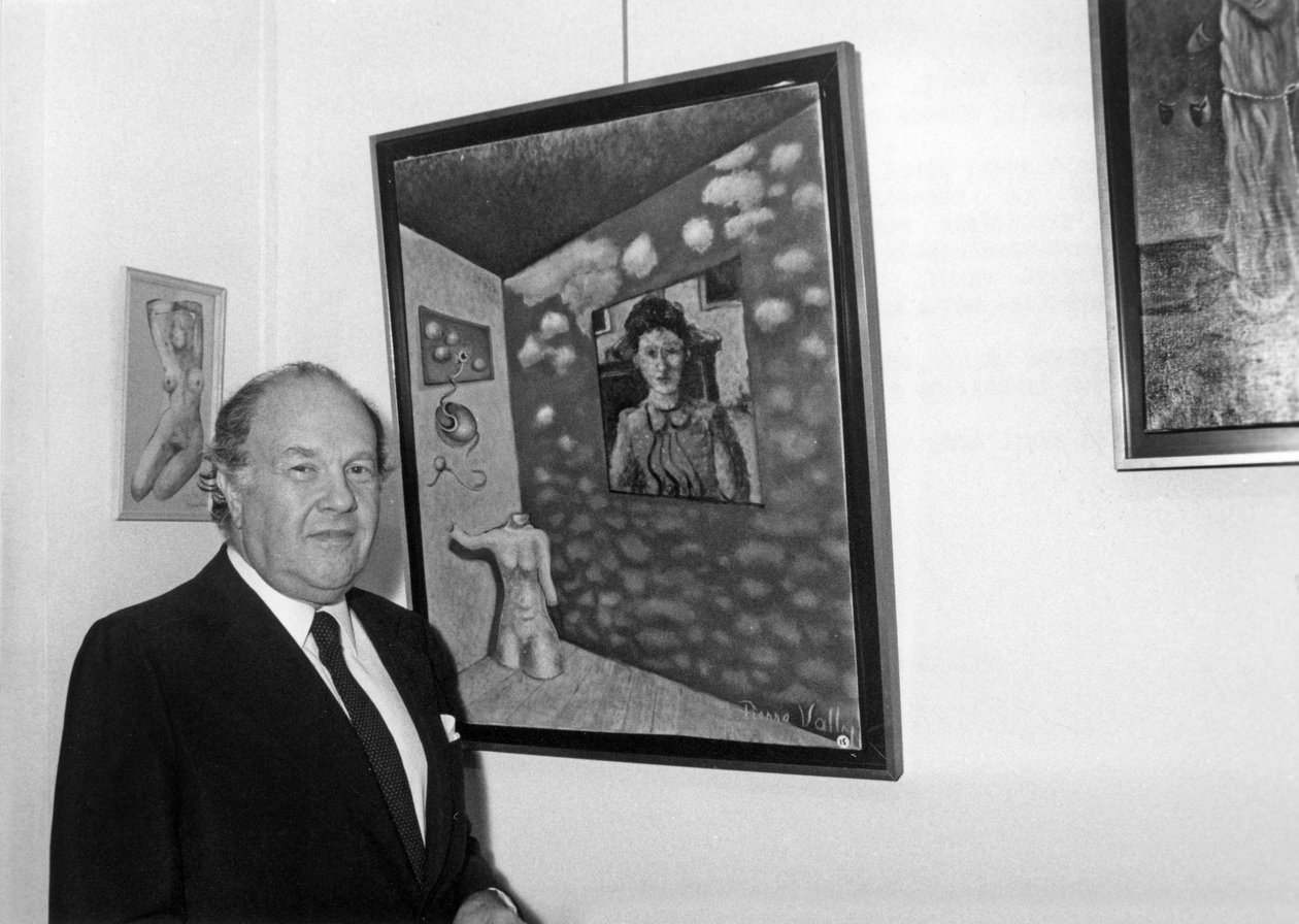 Pierre Velly Alias Pierre De Varga Az egyik vászna előtt a Galerie 3000 kiállításának megnyitóján 1986. április 11. alkotó: Unknown