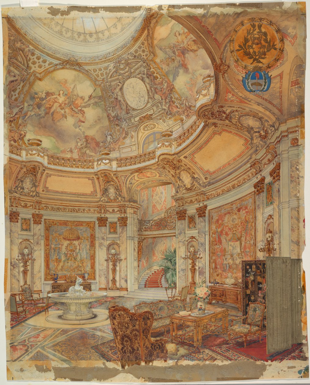 A Grand Gallery of Honor renderelése, Palazzo Paz, Buenos Aires, Argentína alkotó: Unknown