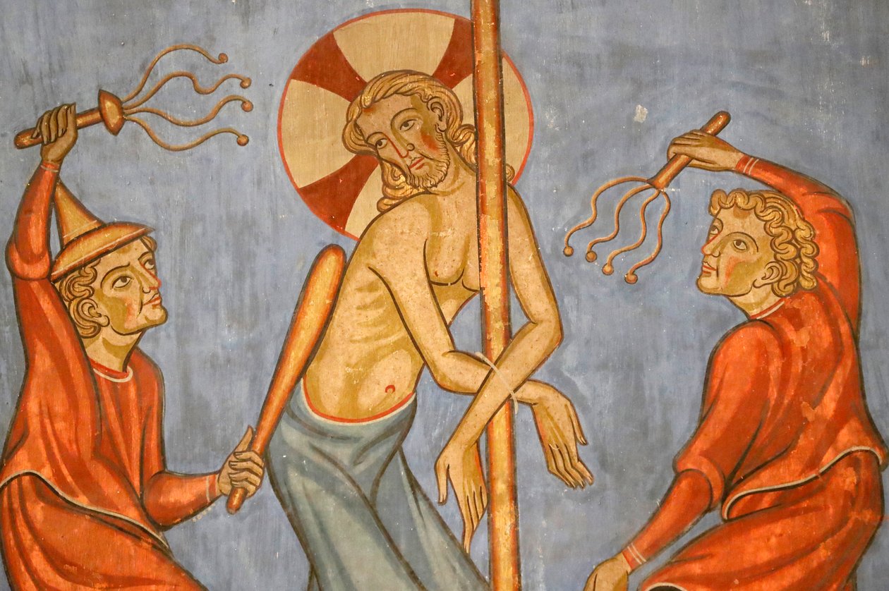 Saint-Pierre-le-Jeune protestáns templom, Krisztus szenvedése, Krisztus megkorbácsolása, freskó, Strasbourg, Franciaország. alkotó: Unknown