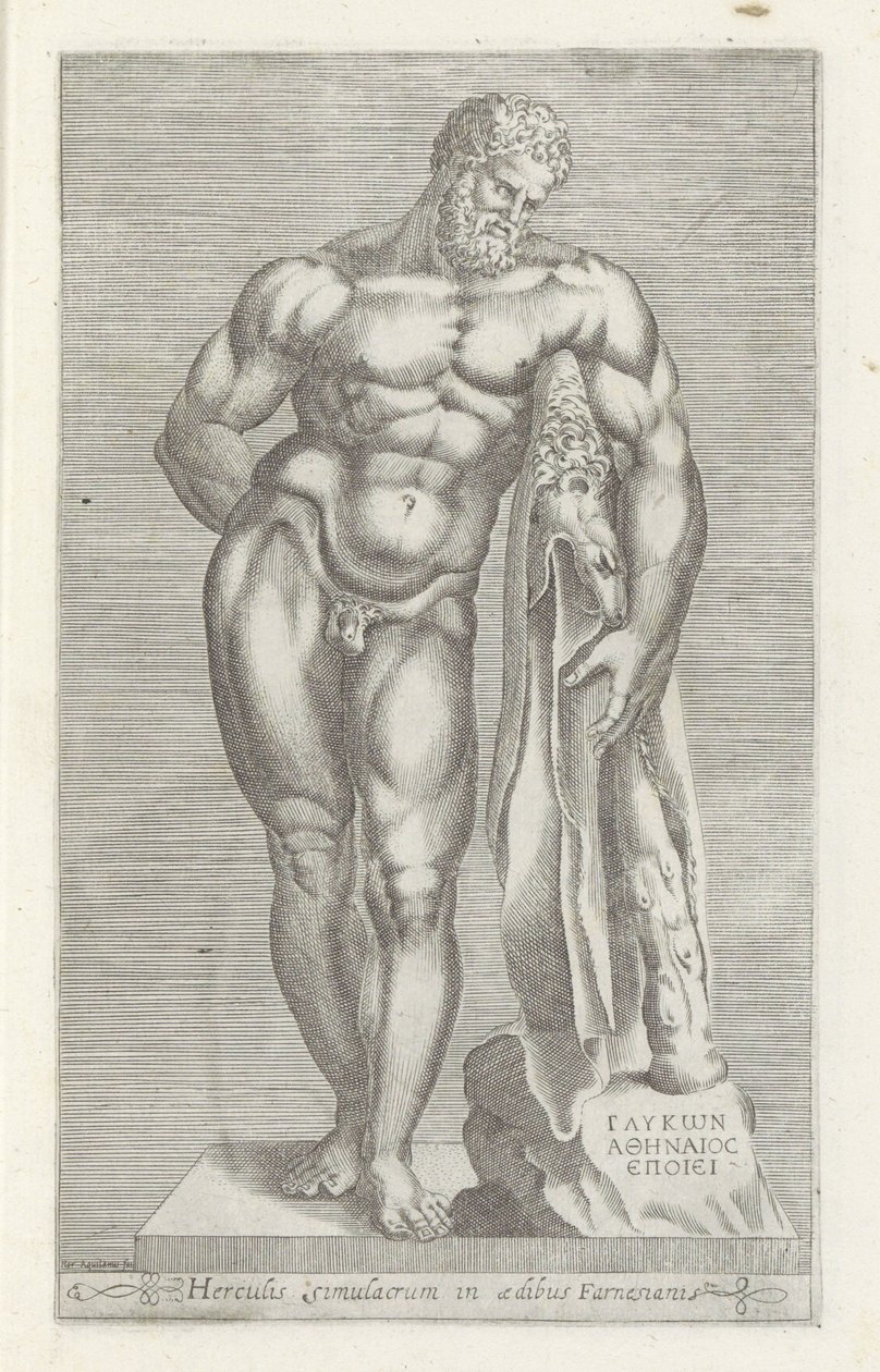 Herkules szobra Herkules Farnese Herkules szobra a farnézi palotában (cím a tárgyon) Antik szobrok Rómában (sorozat címe) Róma városának nyilvános helyeken látható ősi szobrainak ikonjai (sorozat címe) alkotó: Unknown