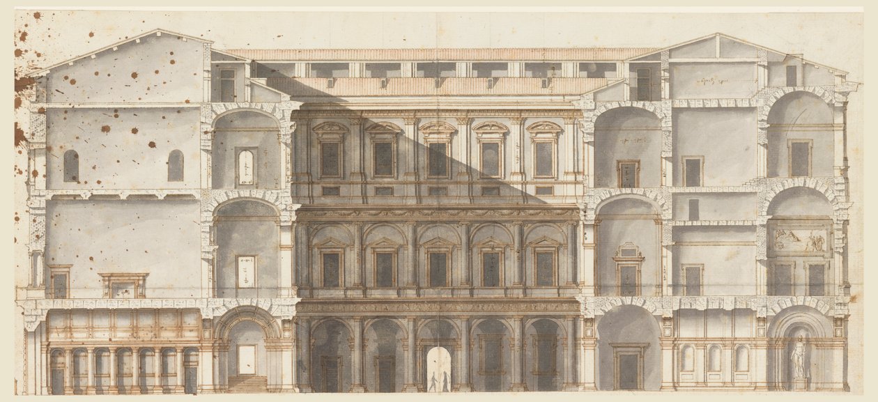 A szárnyak szakasza és a fal megemelése az udvaron, Palazzo Farnese, Róma alkotó: Unknown