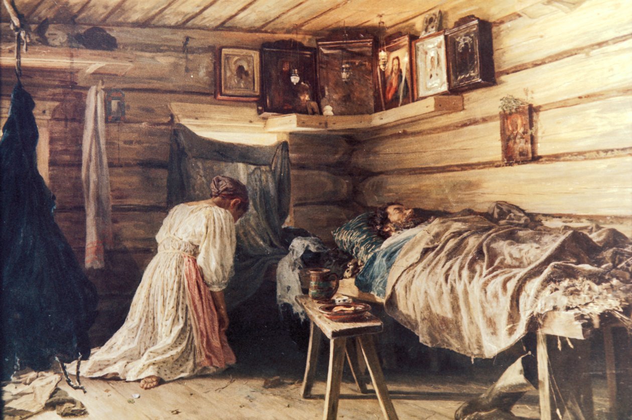 Vaszilij Maximov festménye: Beteg férj, 1881. alkotó: Unknown