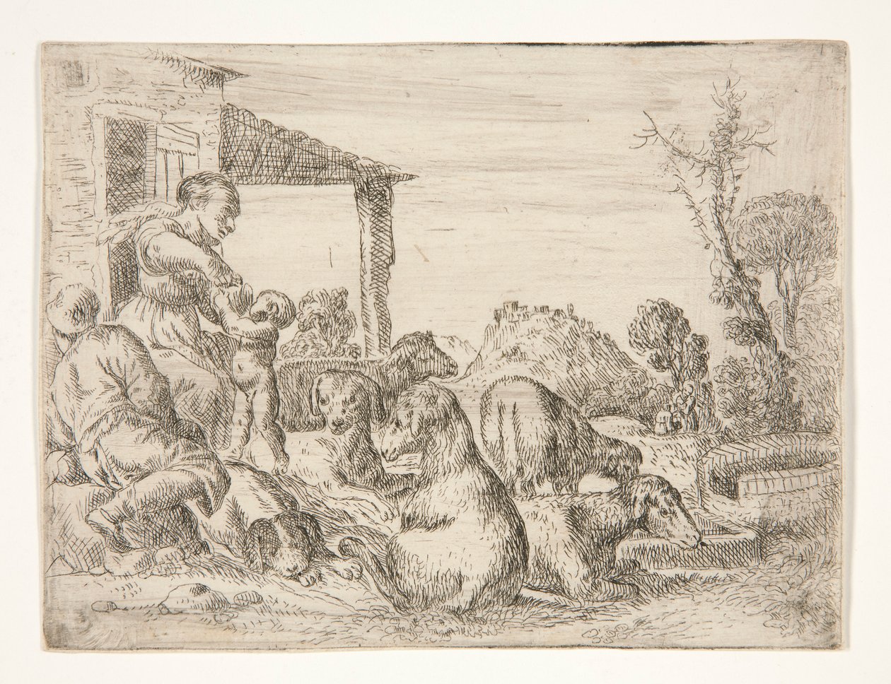 Untitled (Parasztcsalád kutyákkal és bárányokkal egy tájban) alkotó: Unknown