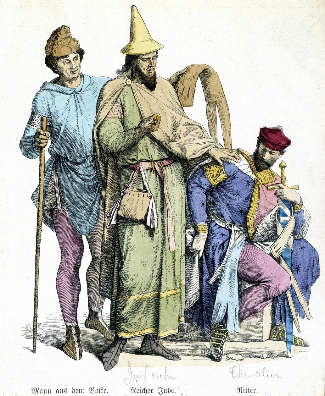 11. századi viseletek: gazdag zsidó és lovag - metszet alkotó: Unknown artist