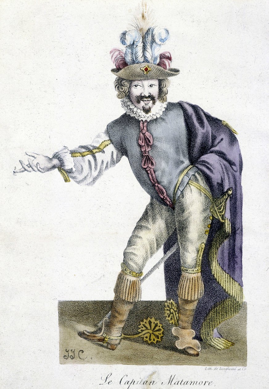 16. századi színházi személy: Capitan Matamore, Arts Deco. alkotó: Unknown artist