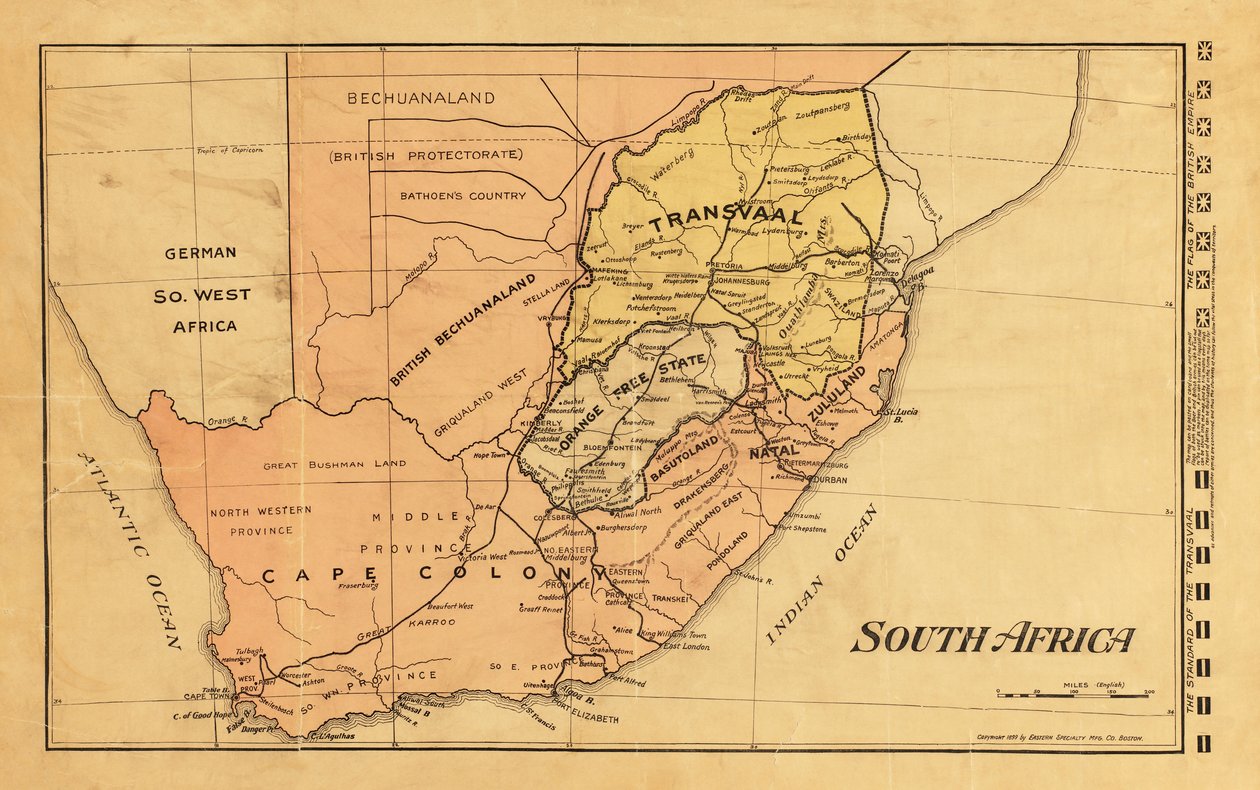 Dél-Afrika térképe 1899-ben a második búr háború idején (színes metszet) alkotó: Unknown artist