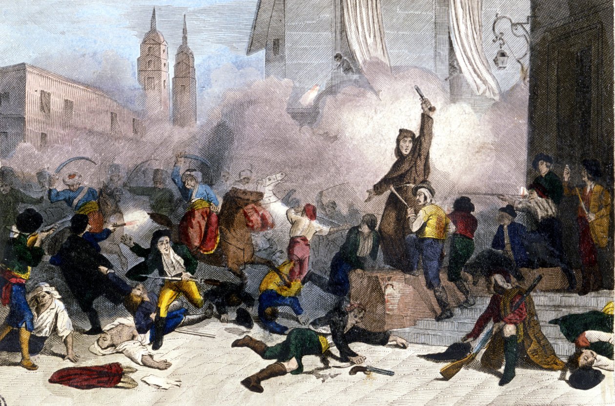1808.02.05.: Madridi felkelés Spanyolország francia hatalomátvétele ellen. századi metszet alkotó: Unknown artist