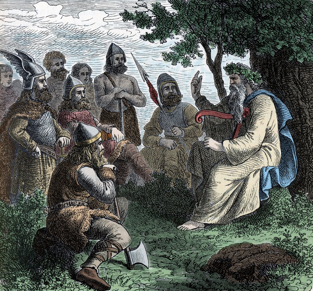 Egy bárd szaval az északi embereknek - Viking Civilization: A Bard Druida Recite Vers to Warriors, 8-9. század alkotó: Unknown artist