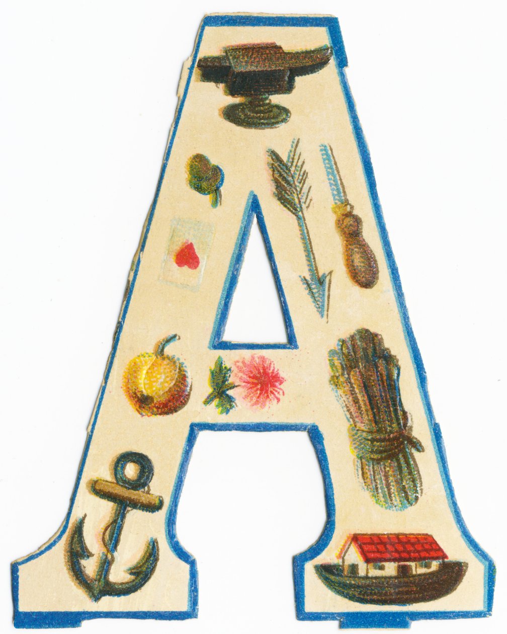 A: üllő, articsóka, nyíl, szív ász, csőr, alma, őszirózsa, horgony, Noé íve, spárga (színes litho) alkotó: Unknown artist