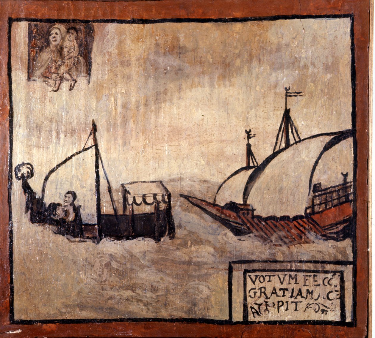 Egy barbar gálya üldözi a nápolyi halászok csónakját. Ex-voto a 17. századból. Madonna dell