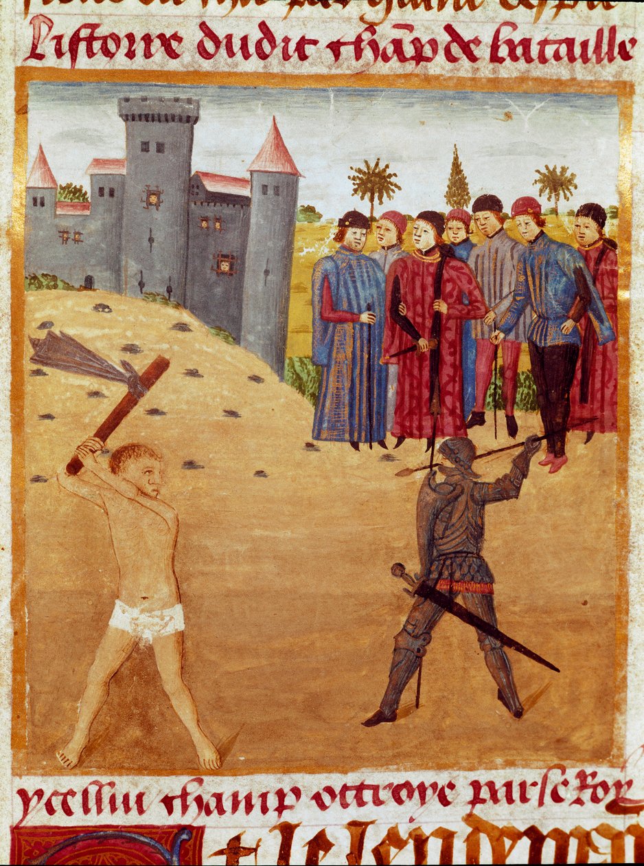 Egy macedón és egy athéni miniatűr csata, Quintus Curtius Rufus (Quinte Curce) (1. század) „Nagy Sándor tényeinek könyvéből” (1. század), 1468 körül. (Ms 1335) Reims. Városi Könyvtár alkotó: Unknown artist