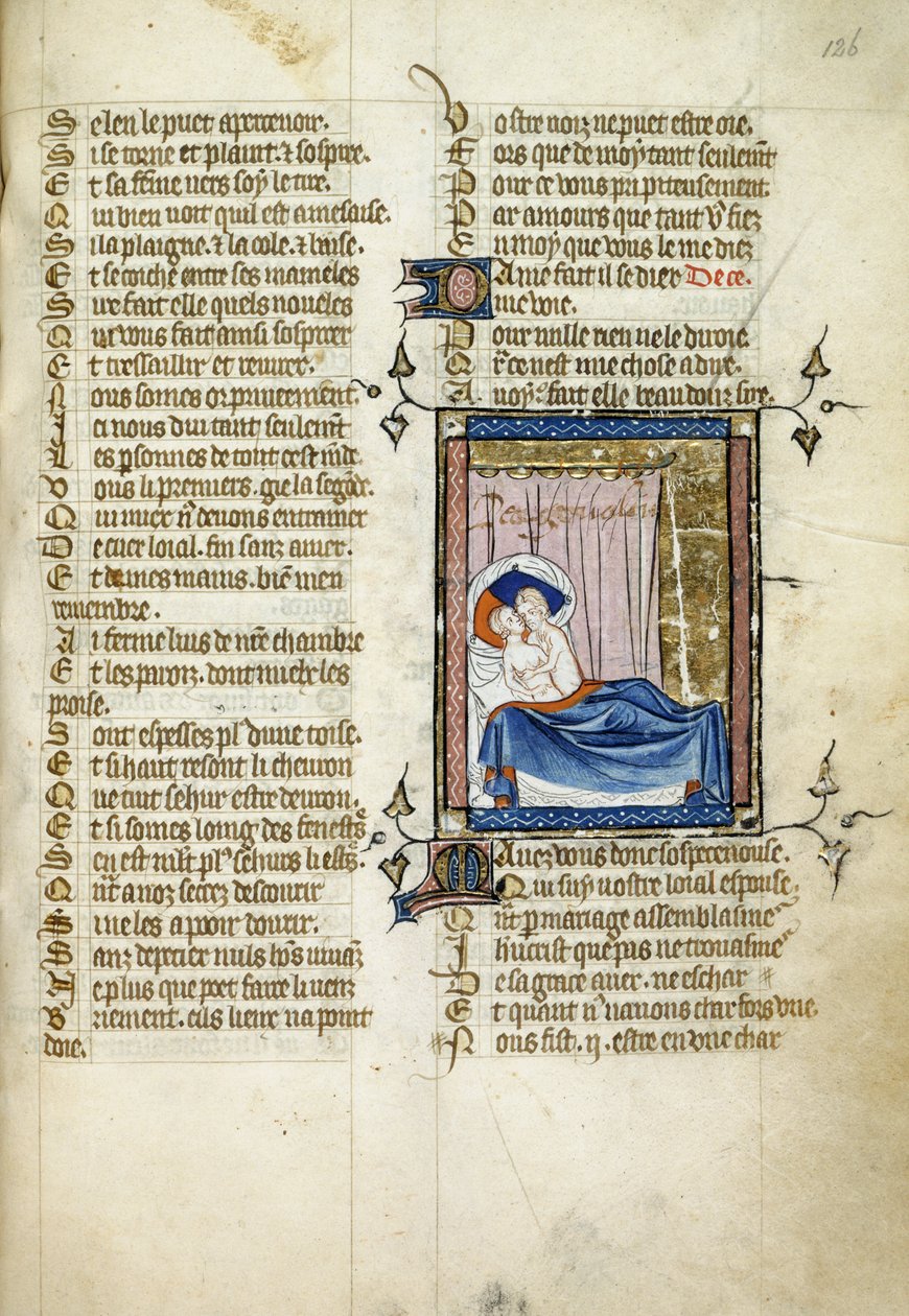Egy pár az ágyban, a "Le Roman de la Rose"-ból alkotó: Unknown artist