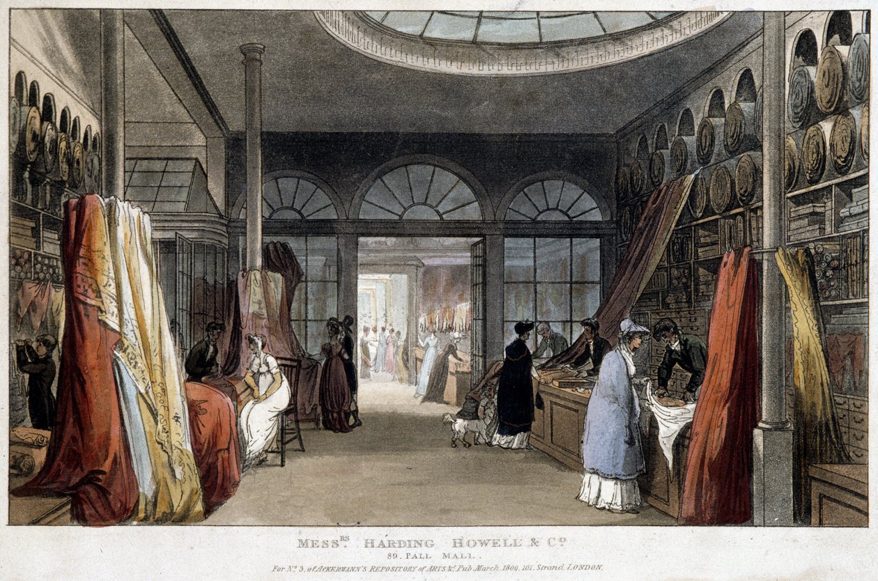 Egy szövetbolt Londonban (Anglia) - Litográfia 1800 körül alkotó: Unknown artist