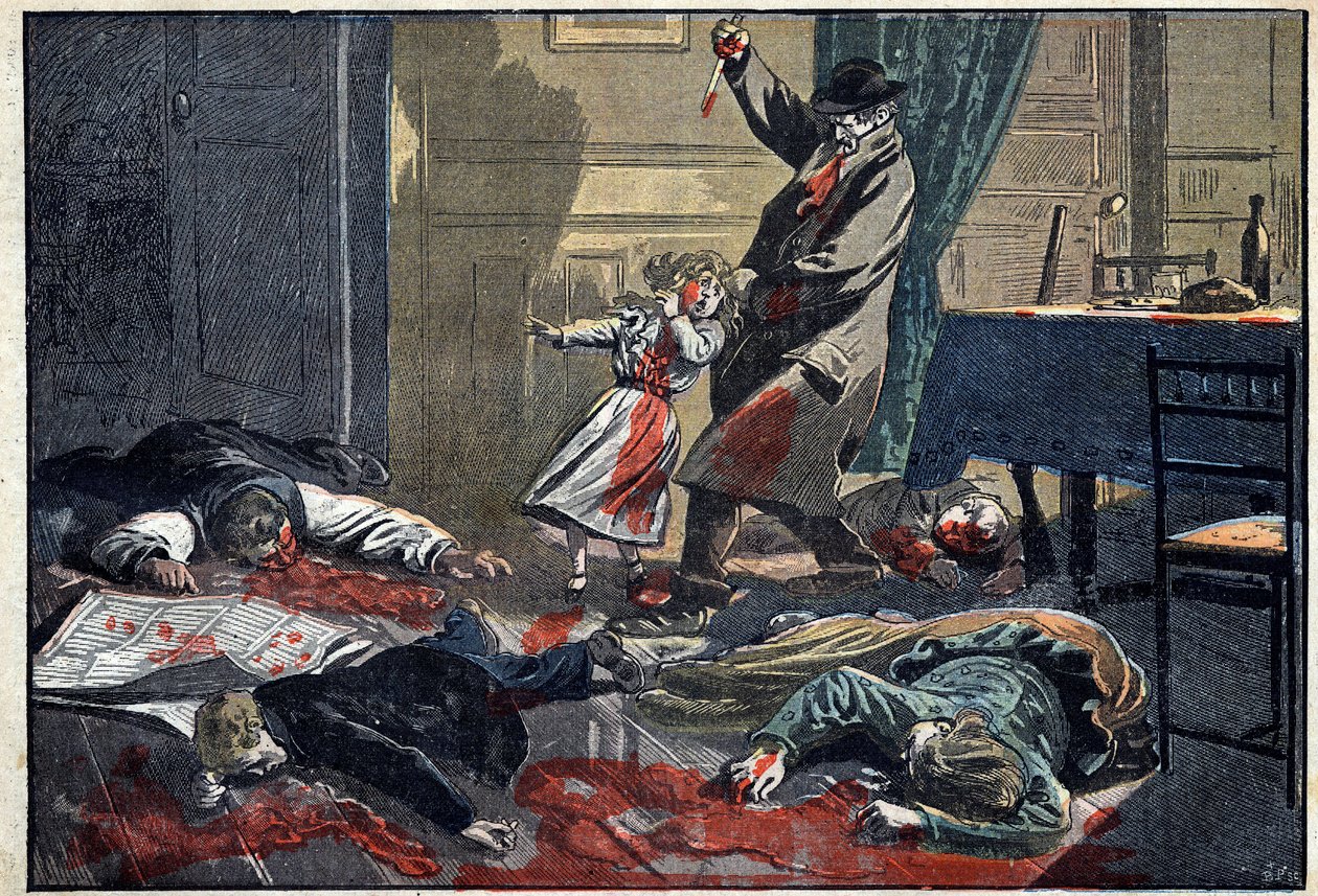 Egy család meggyilkolása: a Leblond család meggyilkolása Caillard, erőd által, Nassandrében, Bernay közelében. Illusztráció az április 10-i „” le Pelerin”-ben alkotó: Unknown artist