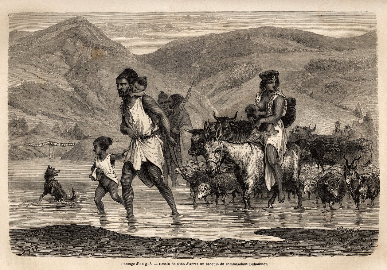Egy kabil pásztorcsalád átkel a Wadi Djema-n, hogy elmenjen a Beni Menguellet felvonulásra, amely a régió legfontosabb eseménye; először a családfő merészkedik, őt követi a családja és a csordája, először a juhok, utánuk pedig a szarvasmarha nagy része. En alkotó: Unknown artist