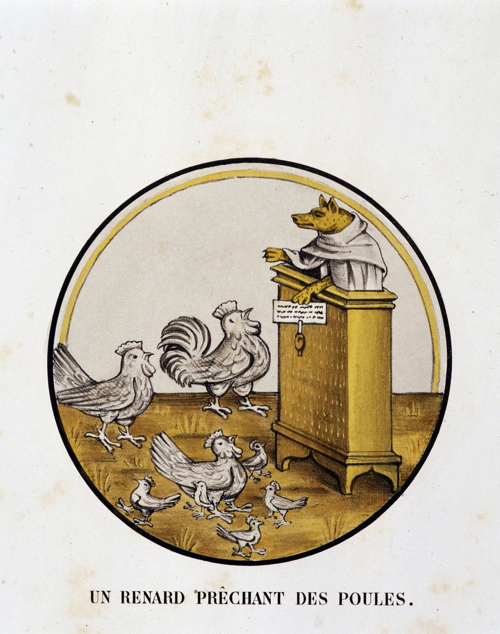 A tyúkok róka prédikátora (renart-regény) - vallási karikatúra, Limoges alkotó: Unknown artist