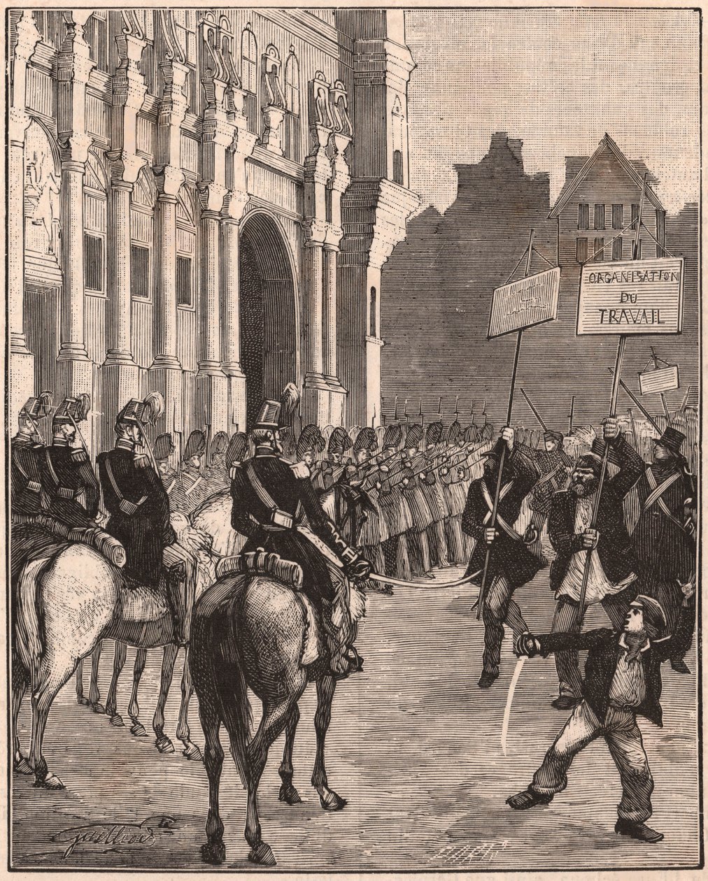Szocialisták egy csoportja, amely Louis Napoleon Bonaparte reformjai ellen tüntetett 1849-ben a Champ de Marson, Párizsban alkotó: Unknown