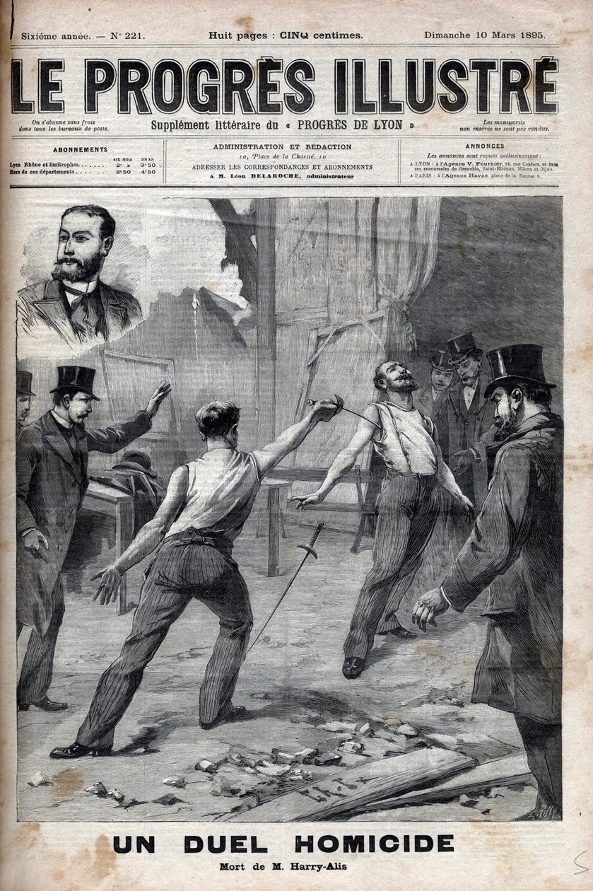 Egy gyilkossági párbaj – 1895. március 1-jén a Francia Afrika Bizottságának két olyan tagja, akik korábban jó elvtársak voltak, Alfred Le Chatelier és Hippolyte Percher, alias Harry Alis, és ez a párbaj. alkotó: Unknown artist
