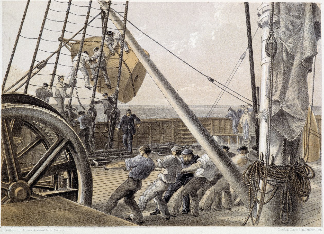 1858. augusztus 2-án egy hatalmas helyszíni bóját rajzoltak – W. H. Russel „The Atlantic Telegraph” című művében, kb. 1860 alkotó: Unknown artist