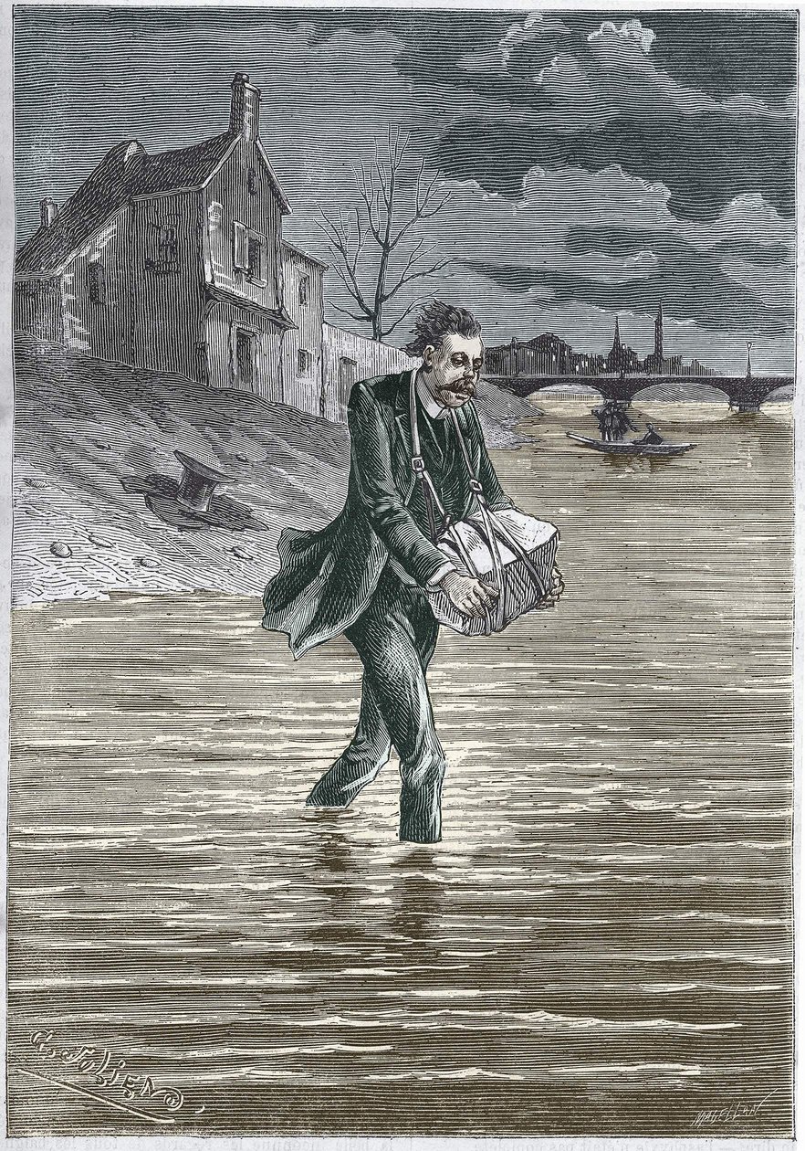 Egy ember, aki megöli magát azzal, hogy a vízbe veti magát, kő a nyakában, hogy megfulladjon - metszet alkotó: Unknown artist
