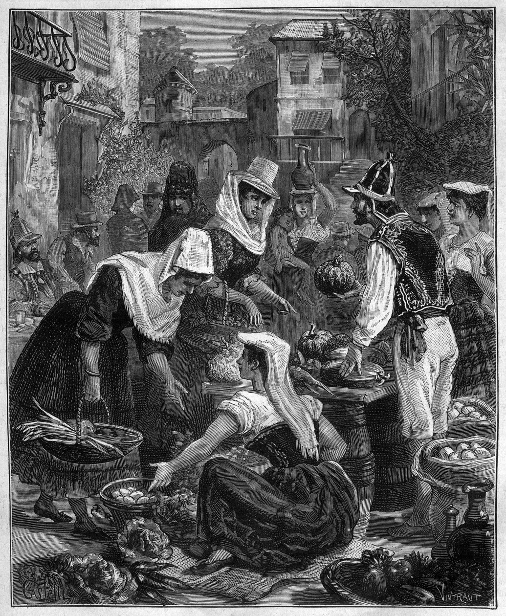 Piacnap Tenerifén (Tenerife) a Kanári-szigeteken az Atlanti-óceánon - Egy nap séta Tenerifén (Tenerife) az Atlanti-óceáni Kanári-szigeteken - 1888-as metszet alkotó: Unknown artist