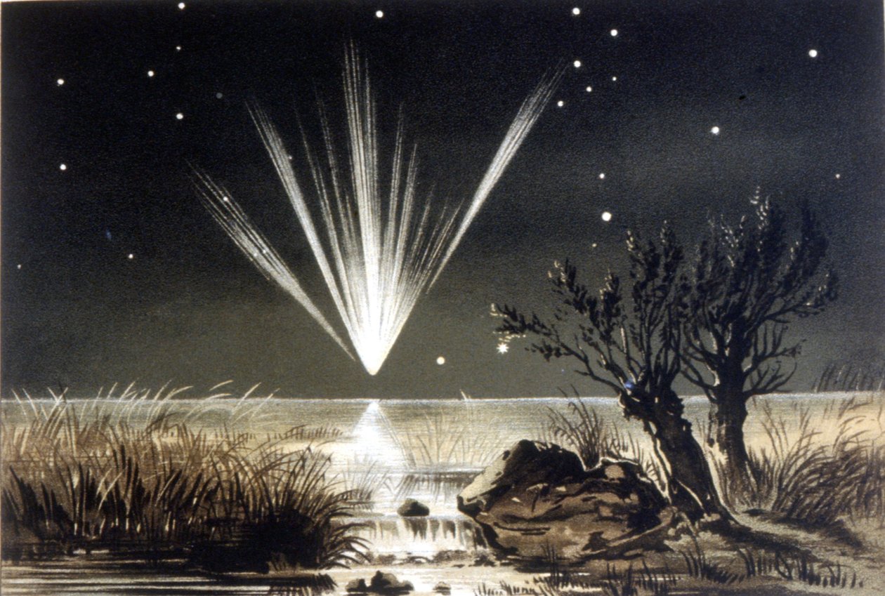 A tengerbe zuhanó meteorit. Színes litográfia a 19. század végéről alkotó: Unknown artist