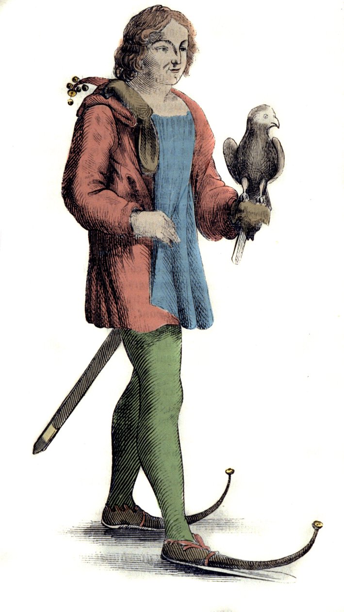 Egy középkorú férfi cipőt visel a csikónak. alkotó: Unknown artist