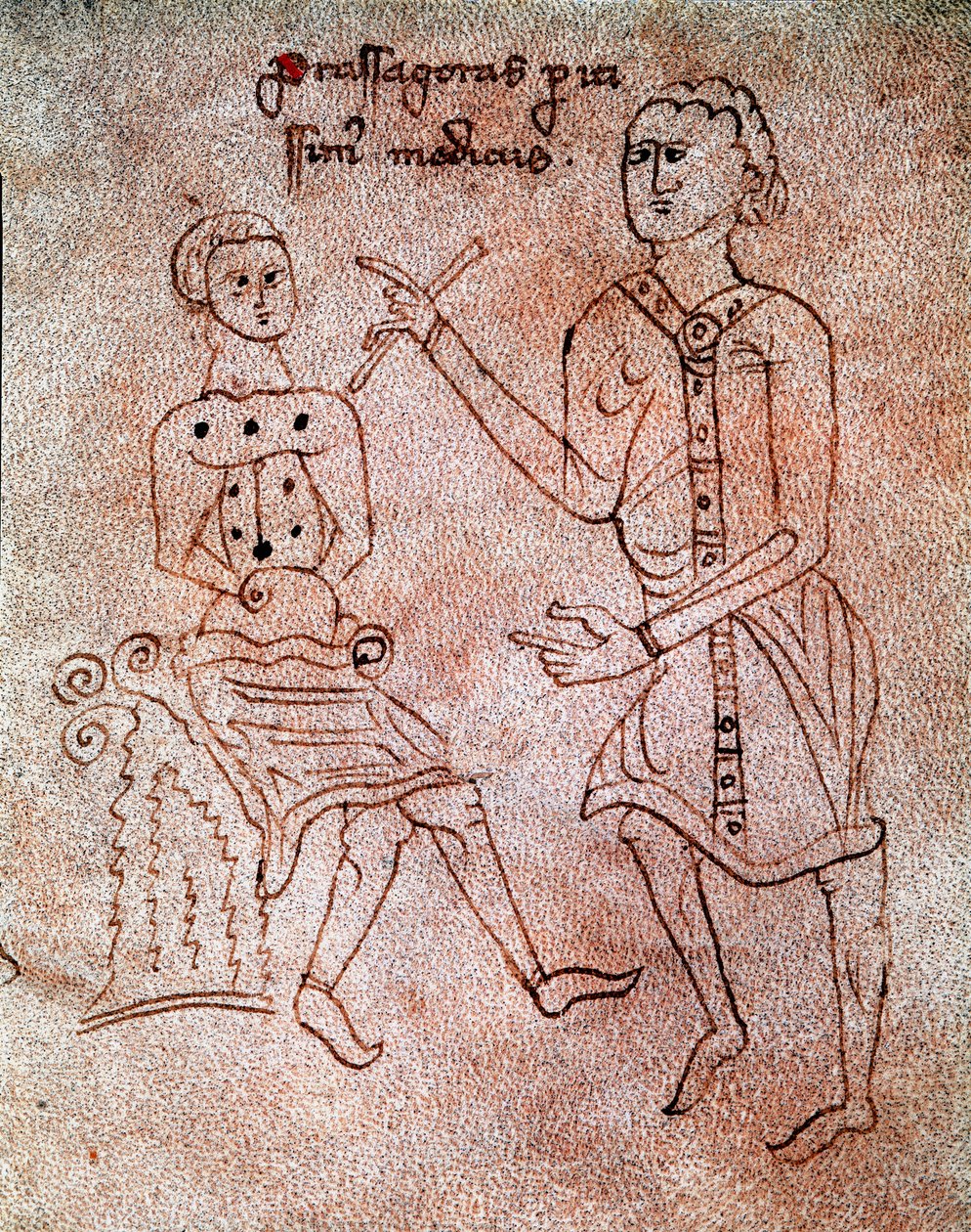 Egy neurológus egy miniatűr beteg idegrendszerét vizsgálja a „De surgia” 13. századi Velence Biblioteca Marciana kéziratból. alkotó: Unknown artist