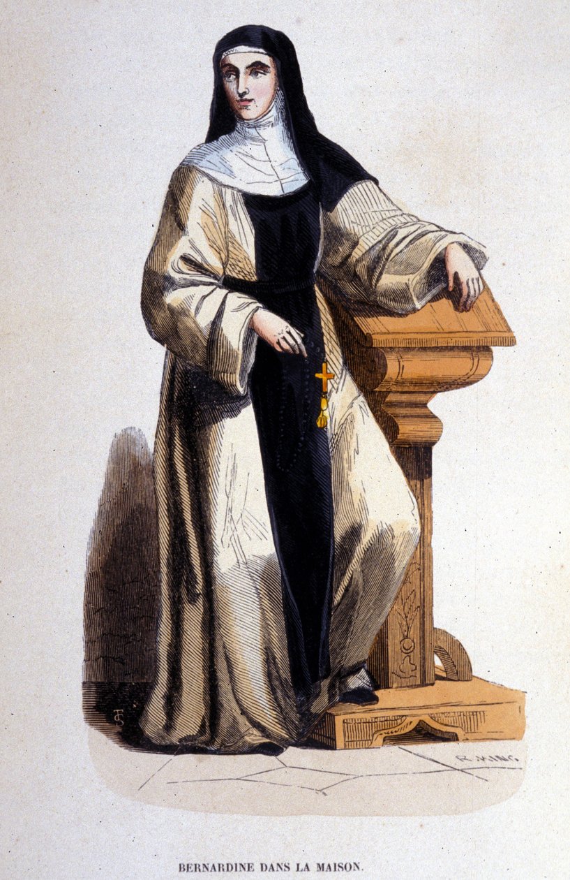 Bernardina apáca, a Szent Bernát által a 12. században megreformált Szent Benedek rend tagja. századi metszet. alkotó: Unknown artist