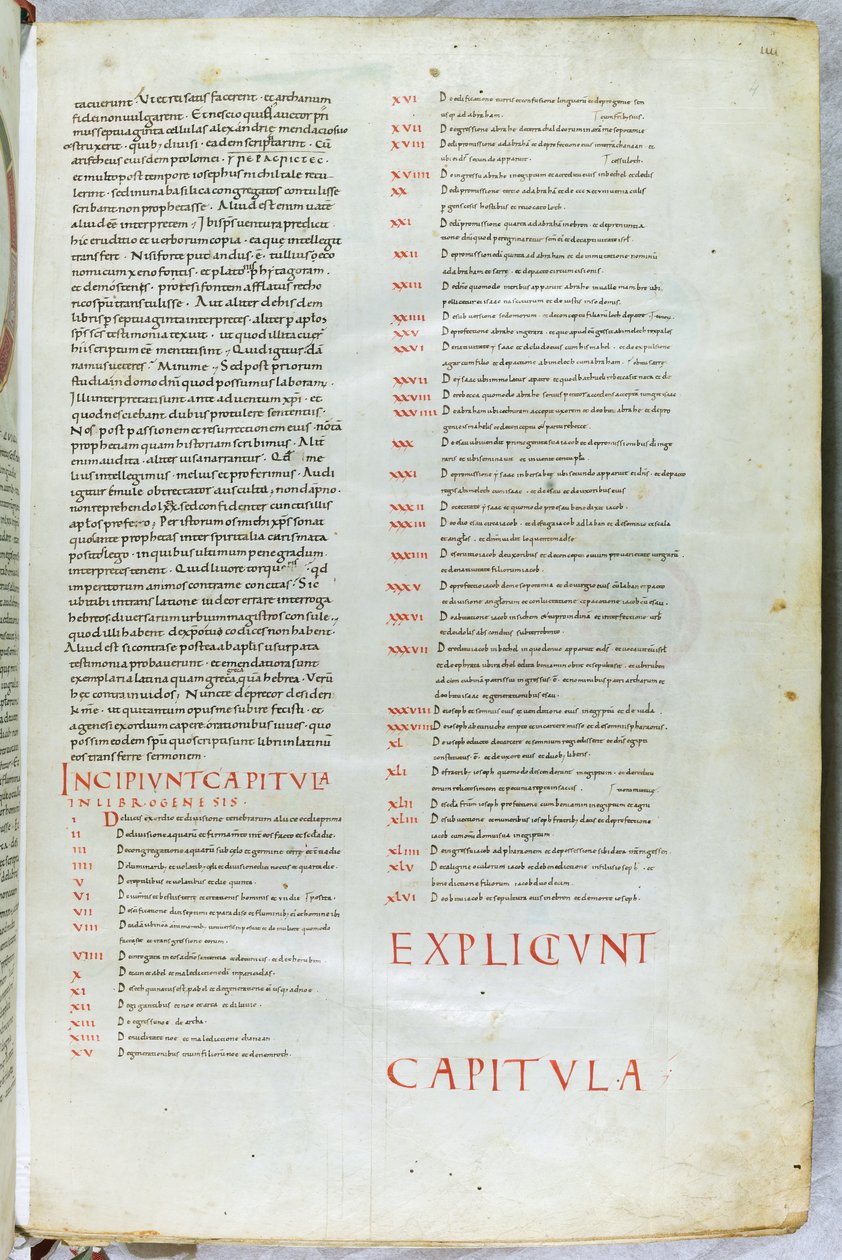 Egy oldal a 11. századi Bibliából a Teremtés könyvének incipit fejezetével. alkotó: Unknown artist