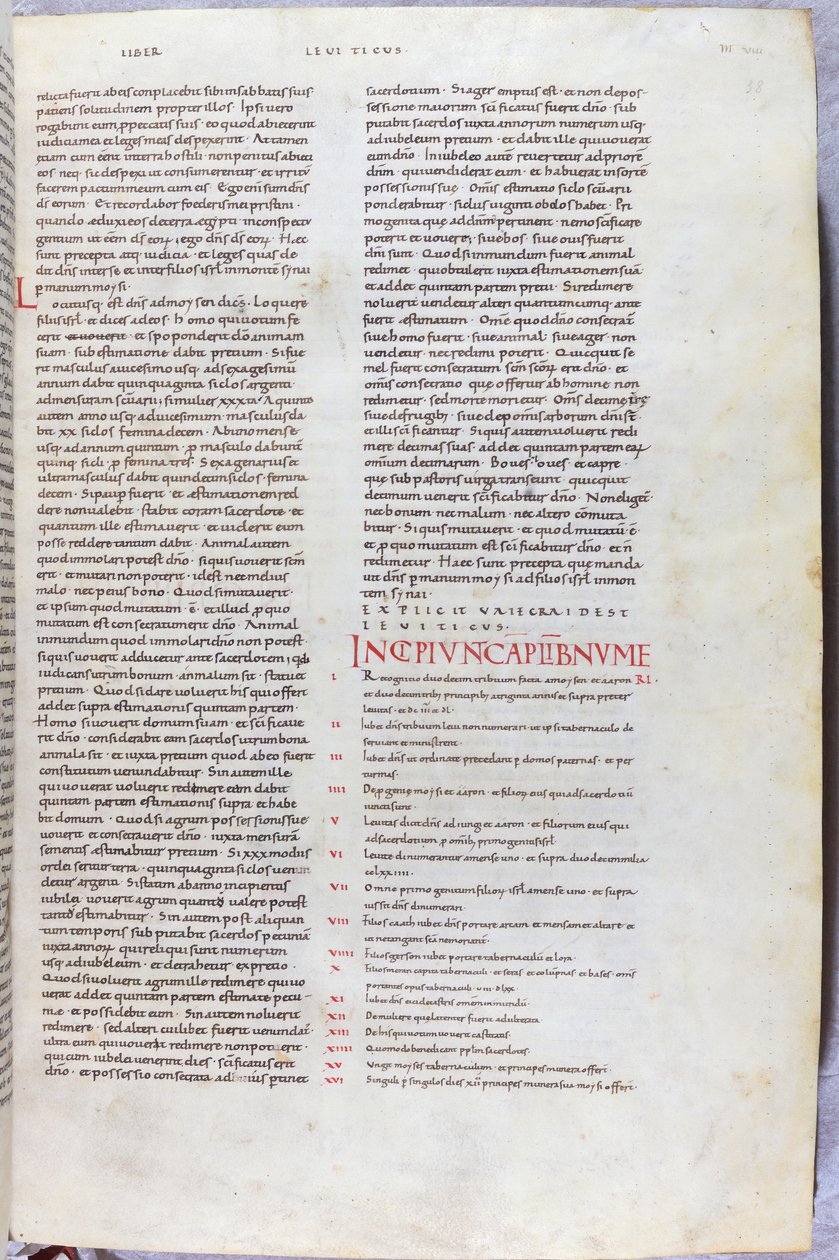 Egy oldal a 11. századi Bibliából a Számok könyve kezdőfejezetével. alkotó: Unknown artist